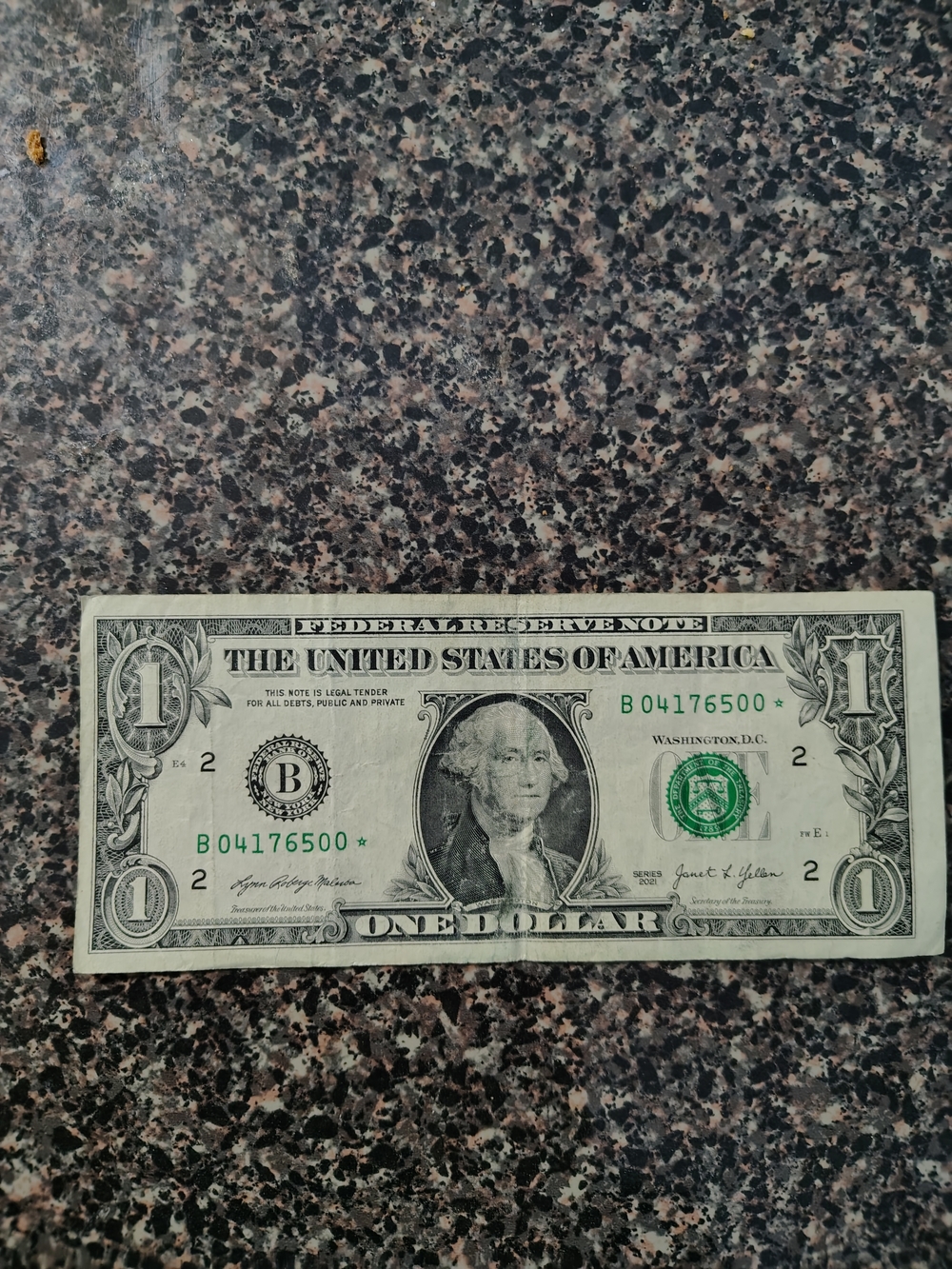 US One Dollar Bill - Replacement Note With Broken Straight Fancy Serial Number #